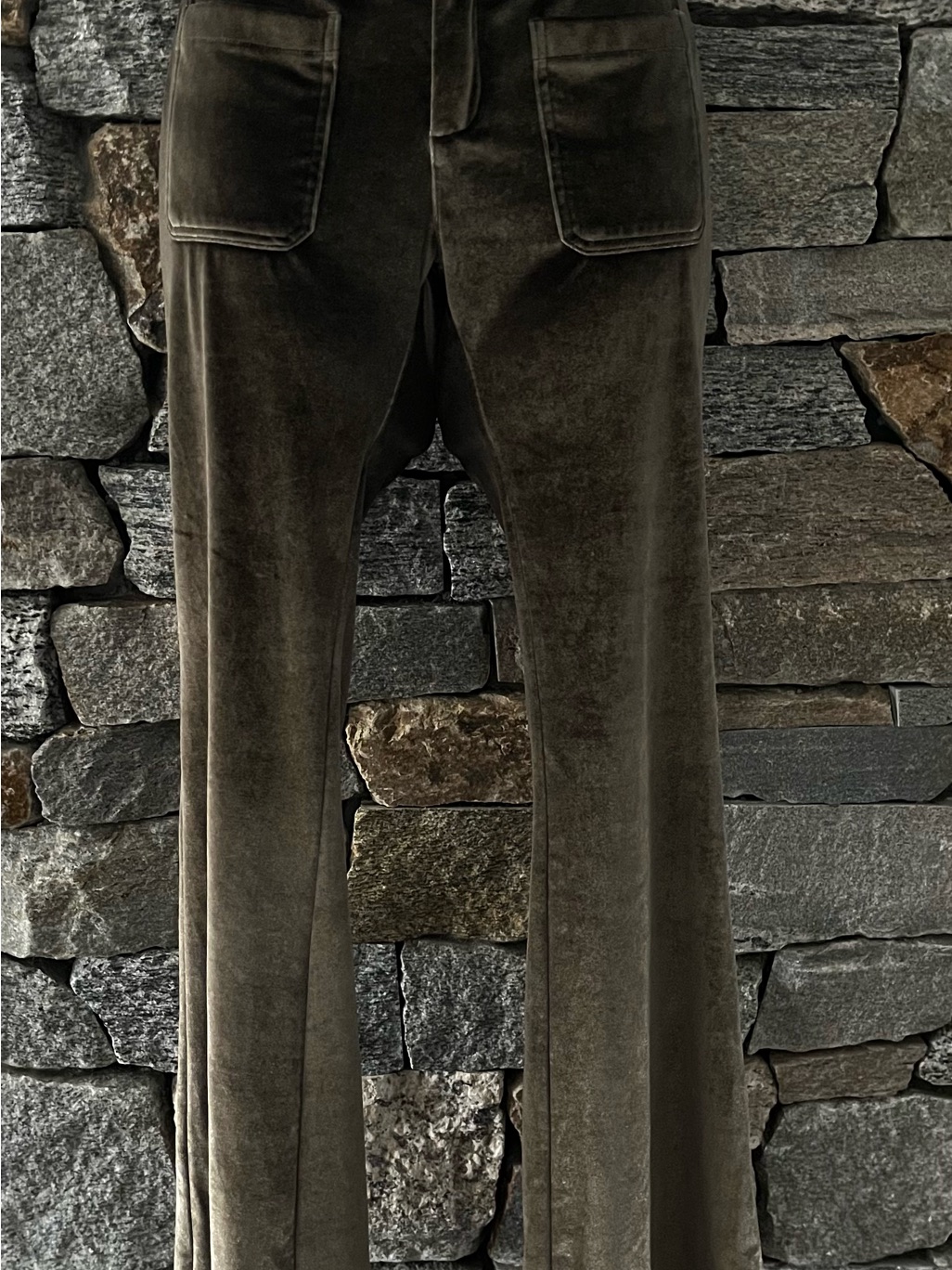 Joyfolie Olive Green Velvet Flare Pants